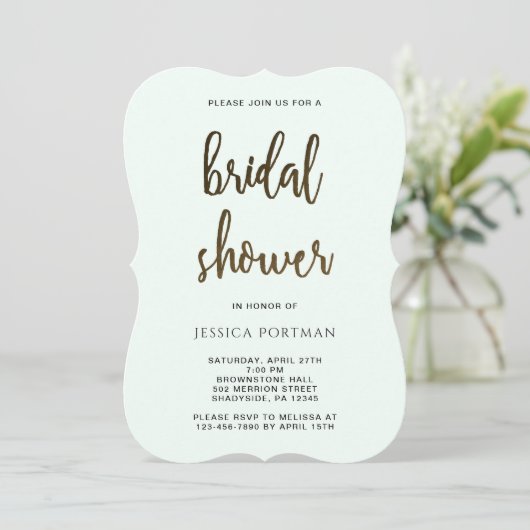 Invitation Joli Script Mint Green Stripes Fête des mariées (Debout devant)