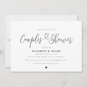 Invitation Joli script noir et blanc couples douche