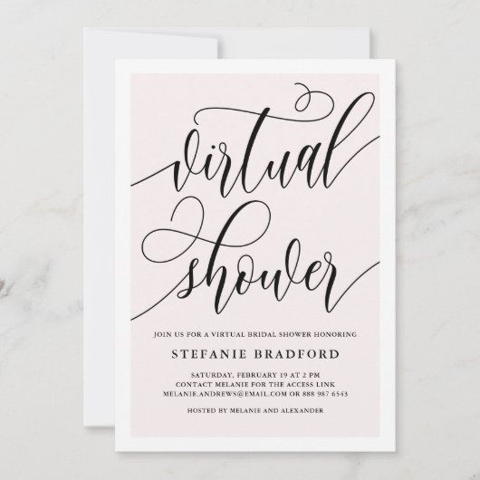Invitation Joli Script rose Douche virtuelle | FÊTE DES MARIÉ (Devant)