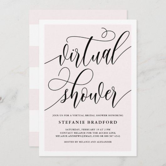Invitation Joli Script rose Douche virtuelle | FÊTE DES MARIÉ (Devant / Derrière)