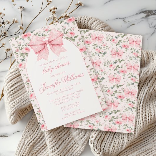 Invitation Joli shabby chic arc rose bébé douche fille