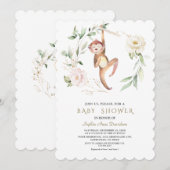Invitation Joli singe Floral Verdure Baby shower Or (Devant / Derrière)