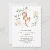Invitation Joli singe Floral Verdure Baby shower Or (Devant)