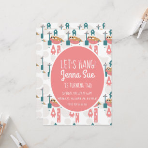 Invitation Joli Sloth Relaxant Anniversaire Fête Rose