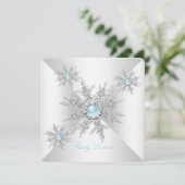 Invitation Joli Snowflakes Turquoise Winter Wonderland Party (Debout devant)