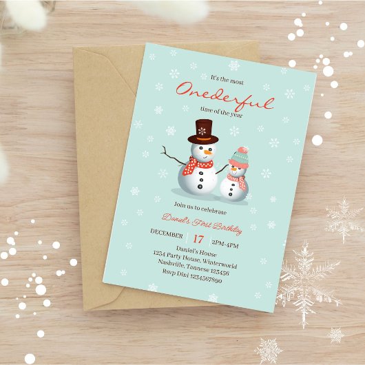 Invitation Joli Snowman Hiver Onederland Anniversaire