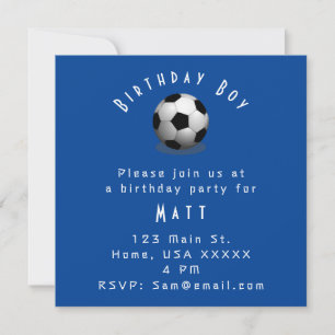 Invitation Joli Soccer Anniversaire Garçon Bleu et Blanc