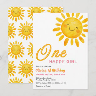 Invitation Joli Soleil Une Fille Heureuse Anniversaire 1ère a