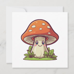 Invitation Joli style kawaii, cueillette de champignons