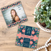 Invitation Joli Stylish Floral Moderne Graduation sur mesure