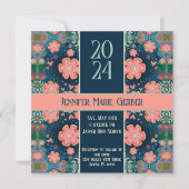 Invitation Joli Stylish Floral Moderne Graduation sur mesure (Devant)