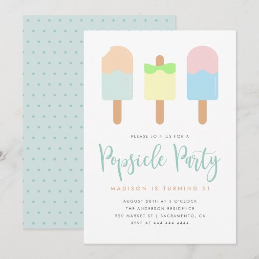 Invitation Joli Summer Pastel Popsicle Party Enfants Annivers (Devant / Derrière)