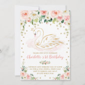 Invitation Joli Swan / Blush Pink Gold Floral Girl Anniversai (Devant)