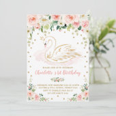 Invitation Joli Swan / Blush Pink Gold Floral Girl Anniversai (Debout devant)
