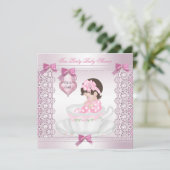 Invitation Joli Tea Party Baby shower mignonne fille rose (Debout devant)