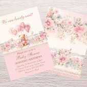 Invitation Joli Teddy Bearly Wait Rose Girl Baby shower