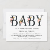 Invitation Joli texte floral noir | Baby shower (Devant)
