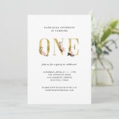 Invitation Joli texte floral or| Premier anniversaire (Debout devant)