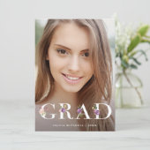 Invitation Joli Texte Floral Violet | Photo Grad Party (Debout devant)