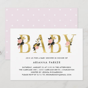 Invitation Joli texte or floral   Baby shower