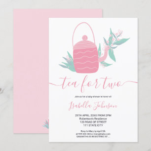 Invitation Joli thé à fleurs rose moderne pour deux baby show