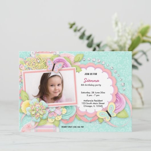 Invitation Joli thème d'anniversaire (Debout devant)