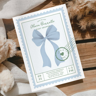 Invitation Joli timbre postal C'est un garçon ruban bleu Baby