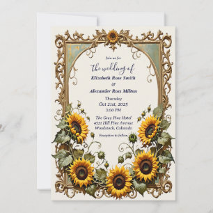 Invitation Joli tournesol jaune élégant cadre d'art mariage
