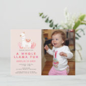 Invitation Joli tout Llama amusant rose premier anniversaire  (Debout devant)