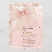 Invitation Joli Tulle Rose Bow & Gold Confetti 1er anniversai (Devant / Derrière)