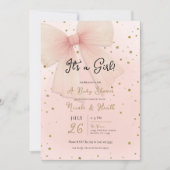Invitation Joli Tulle Rose Bow & Gold Confetti Baby shower (Devant)