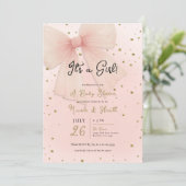 Invitation Joli Tulle Rose Bow & Gold Confetti Baby shower (Debout devant)
