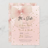 Invitation Joli Tulle Rose Bow & Gold Confetti Baby shower (Devant / Derrière)