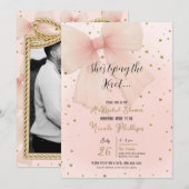 Invitation Joli Tulle Rose Bow Gold Confetti Fête des mariées (Devant / Derrière)