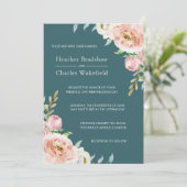 Invitation Joli Turquoise aquarelle Mariage floral (Debout devant)