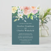Invitation Joli Turquoise aquarelle Mariage floral (Debout devant)