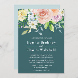 Invitation Joli Turquoise aquarelle Mariage floral