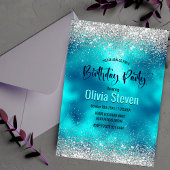 Invitation Joli turquoise argent faux parties scintillant mon
