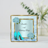 Invitation Joli Turquoise Hydrangeas Floral High Heels Annive (Debout devant)