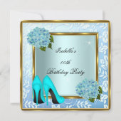 Invitation Joli Turquoise Hydrangeas Floral High Heels Annive (Devant)