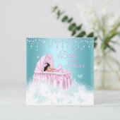 Invitation Joli Turquoise Pink Sparkle Papillon Baby shower E (Debout devant)