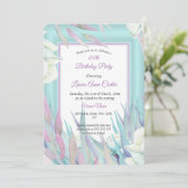Invitation Joli Turquoise Violet Floral Photo fête d'annivers (Debout devant)