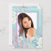 Invitation Joli Turquoise Violet Floral Photo fête d'annivers (Dos)