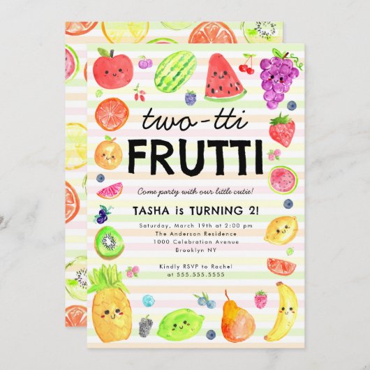 Invitation Joli TWO-tti Frutti Fruit d'été 2e Anniversaire (Devant / Derrière)