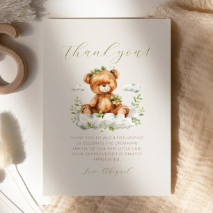 Invitation Joli vert Teddy Bear Baby shower Merci