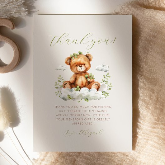 Invitation Joli vert Teddy Bear Baby shower Merci