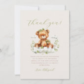 Invitation Joli vert Teddy Bear Baby shower Merci (Devant)