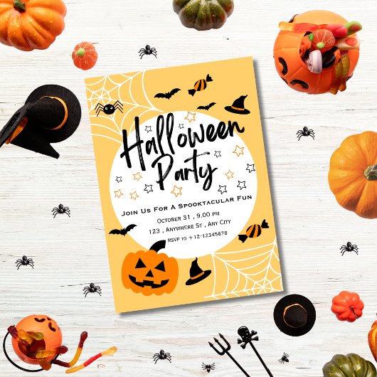Invitation Joli Vibrant Jaune Orange Spooktaculaire Halloween