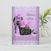 Invitation Joli violet Anniversaire Rose Hi Heel Lace (Debout devant)