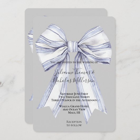 Invitation Joli violet blanc Bow gris Mariage (Devant / Derrière)